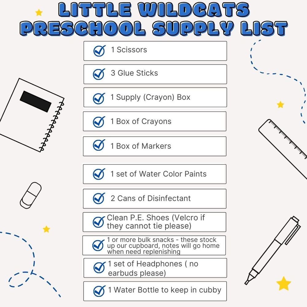 Little Wildcats Preschool Supply List