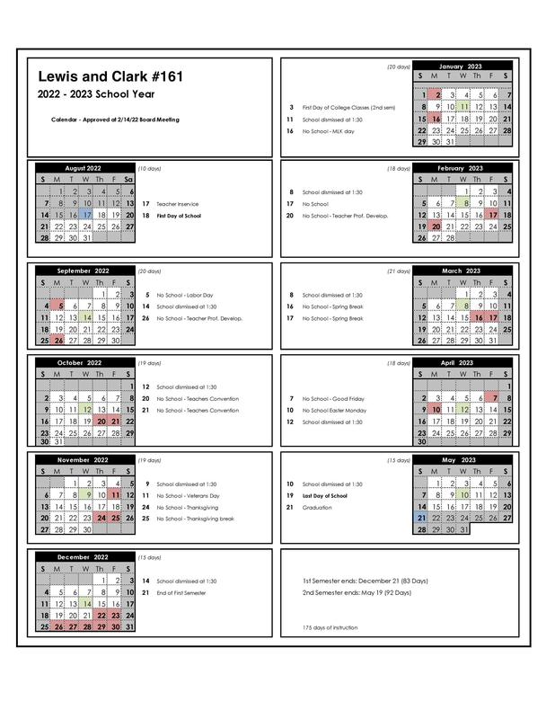 LCSD 20222023 Calendar Lewis and Clark Public School District 161